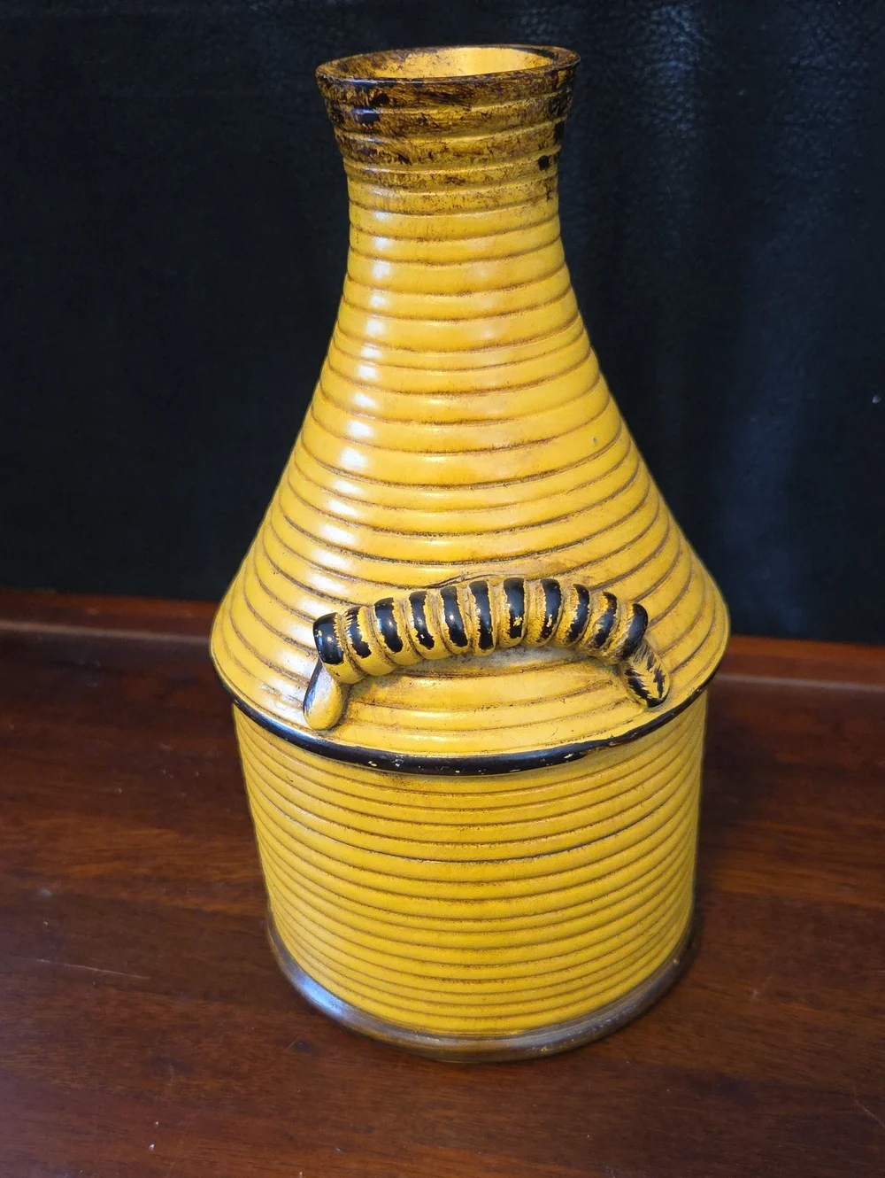 Kirklands Yellow Ribbed Resin Loop-Handled Vase